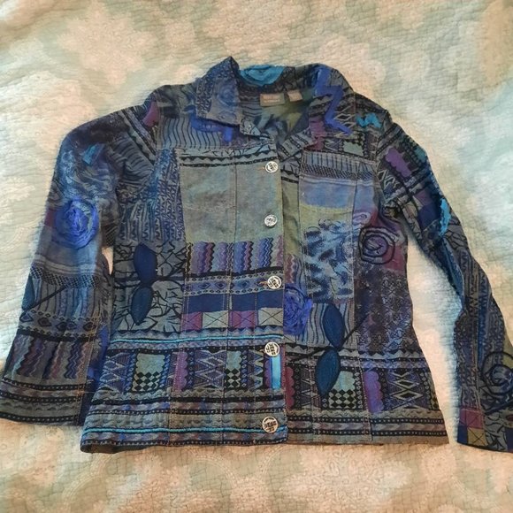 Chico's Jackets & Blazers - Chico's artsy jean denim jacket mixed media size 1 (s 8/10)